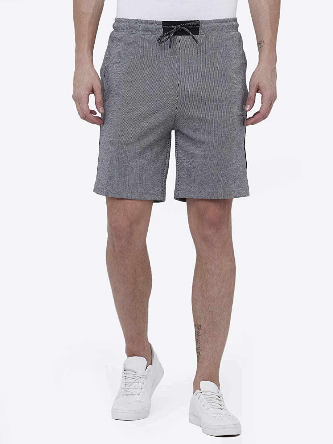 Cotton Casual Self Striped Pattern Regular Fit Black Shorts Cotton Casual Self Striped Pattern Regular Fit Black Shorts